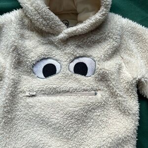 Adorable Cream Fleece Kids Hoodie with Eye Details